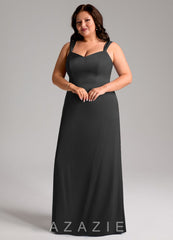 Azazie Denice Black Sheath Pleated Stretch Satin Dress black