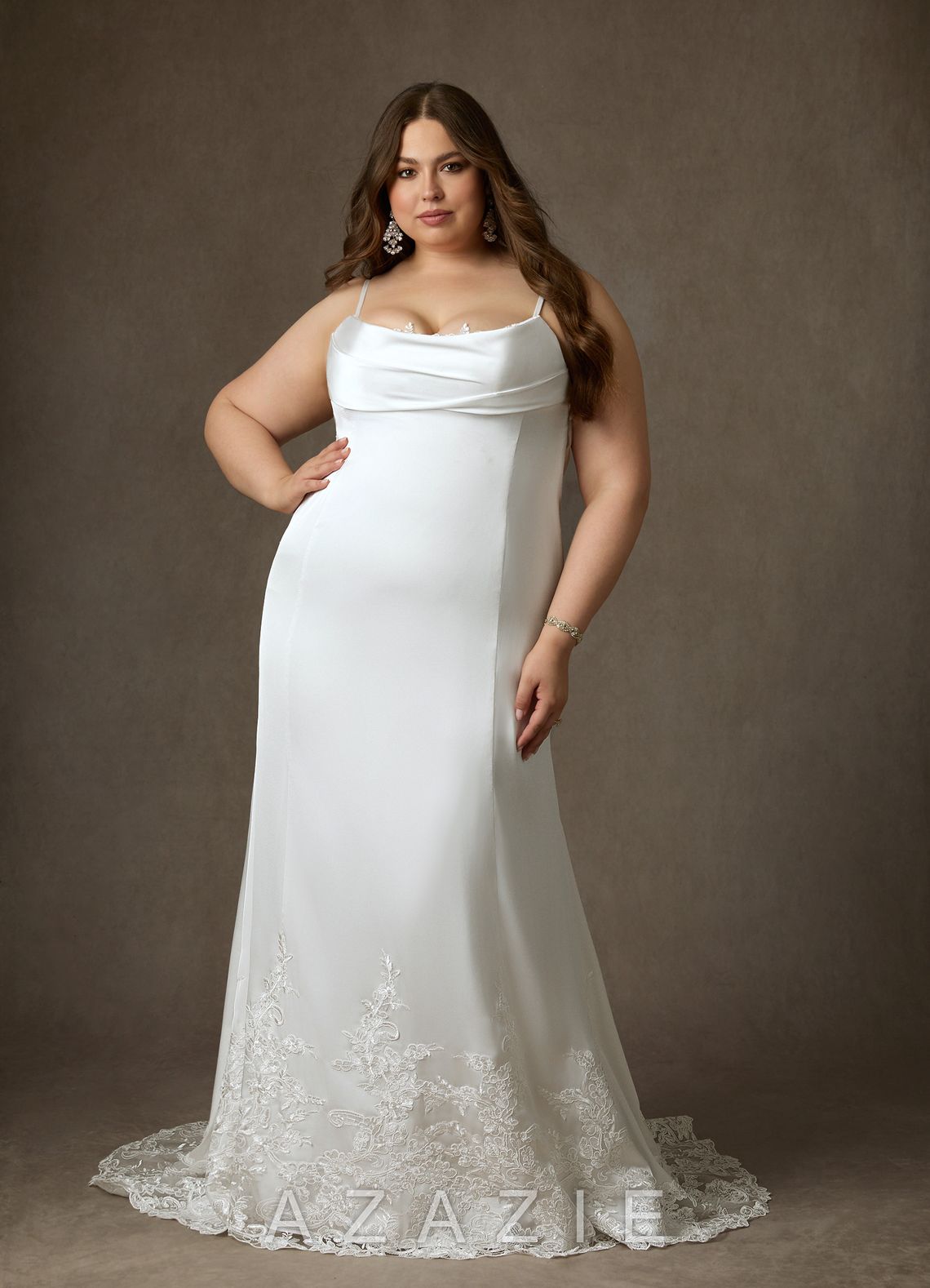 Azazie Eliora Diamond White Fit and Flare Stretch Satin Dress diamond_white