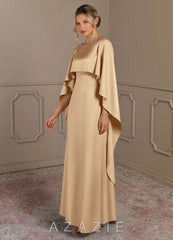 Azazie Eli Champagne Sheath Boatneck Stretch Satin Dress champagne