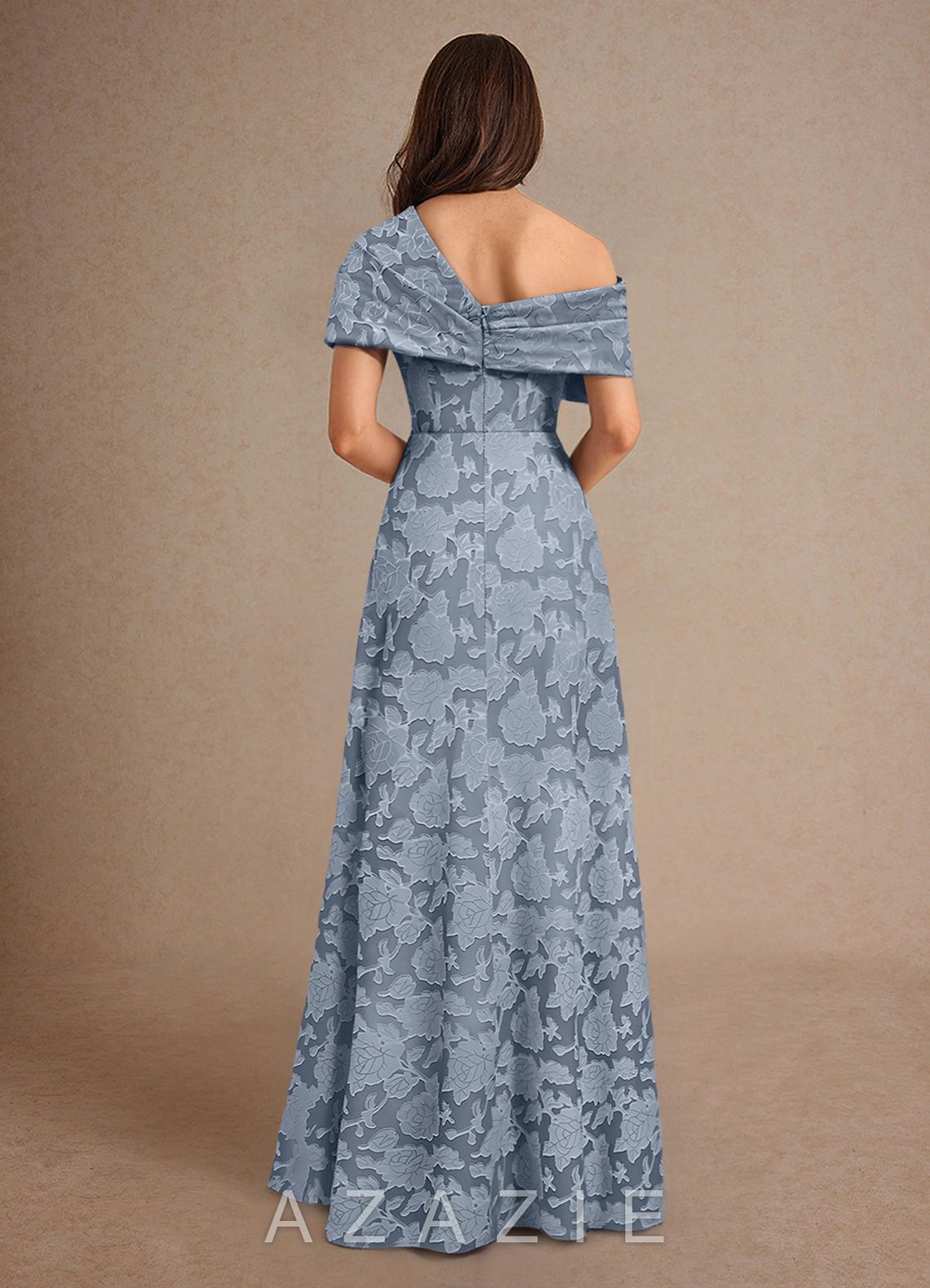 Azazie Milton Dusty Blue A-Line Pleated Floral Burnout Dress dusty_blue