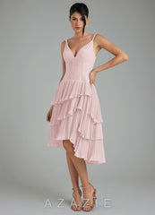 Azazie Rosa Blushing Pink A-Line Pleated Chiffon Dress