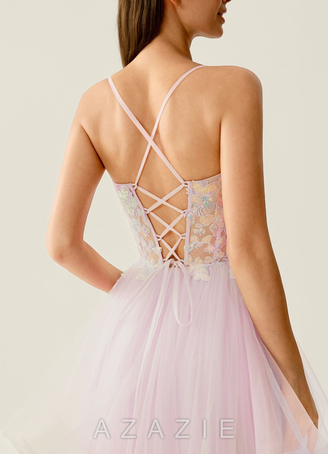 Mosaic Pink Ruffle Prom Dress