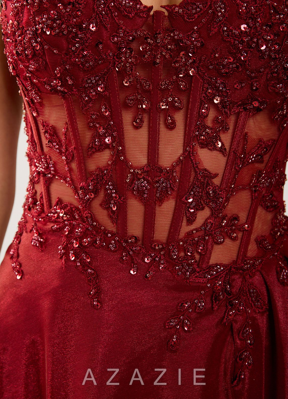 Isoldemark Burgundy Beading Sequin Embroidery Satin Prom Dress  burgundy