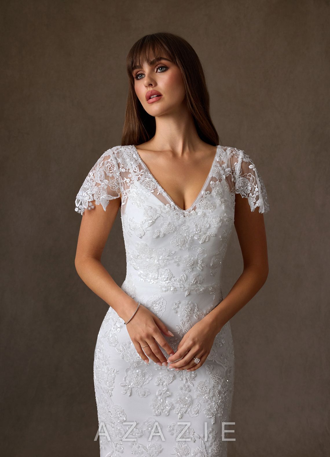 Azazie Tiana Diamond White Sheath Lace Dress