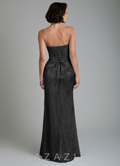 Azazie Ariah Black Mermaid Corset Floral Jacquard Burnout Dress black