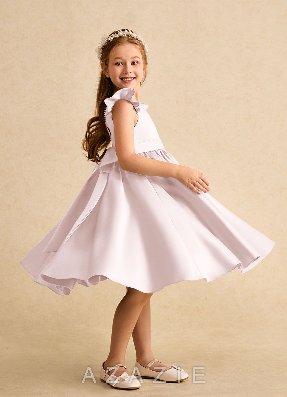 Azazie Dumpling Blushing Pink A-Line Bow Matte Satin Dress blushing_pink