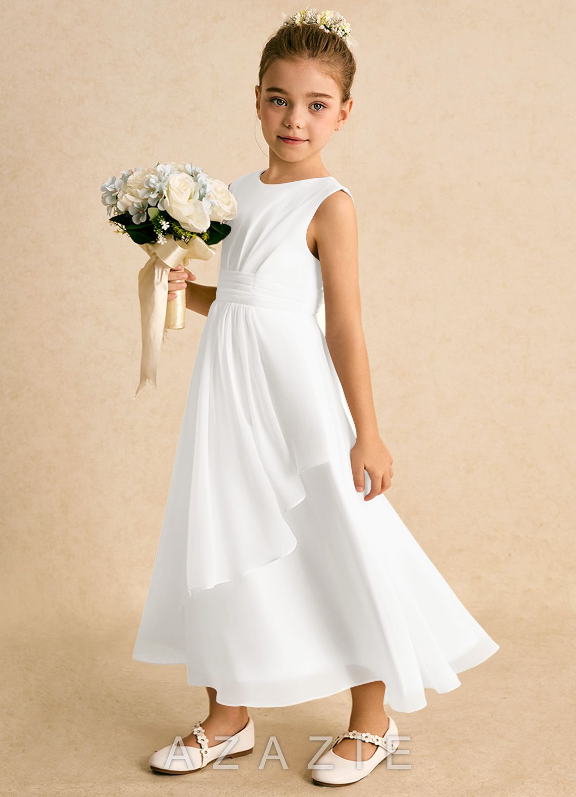 Azazie Edelweiss Ivory A-Line Pleated Chiffon Dress