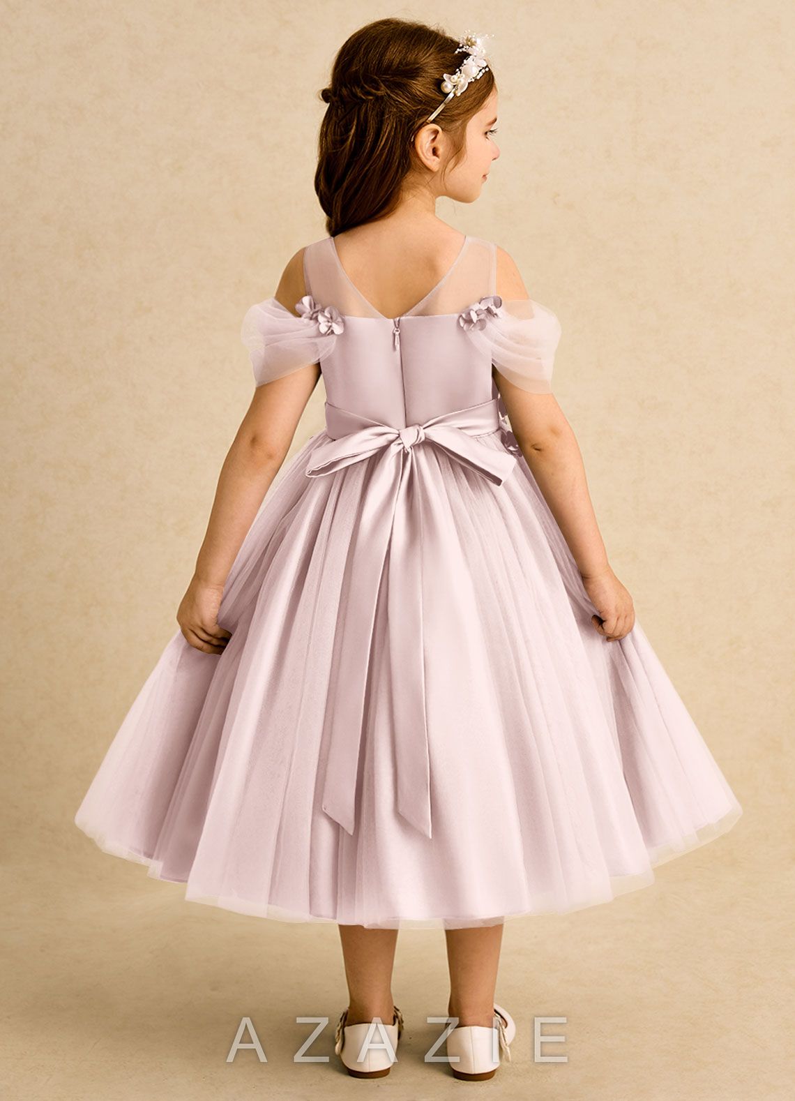 Azazie Juni Blushing Pink Ball-Gown Pleated Tulle Dress blushing_pink