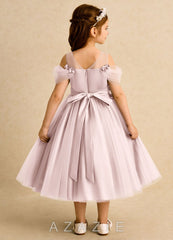 Azazie Juni Blushing Pink Ball-Gown Pleated Tulle Dress blushing_pink