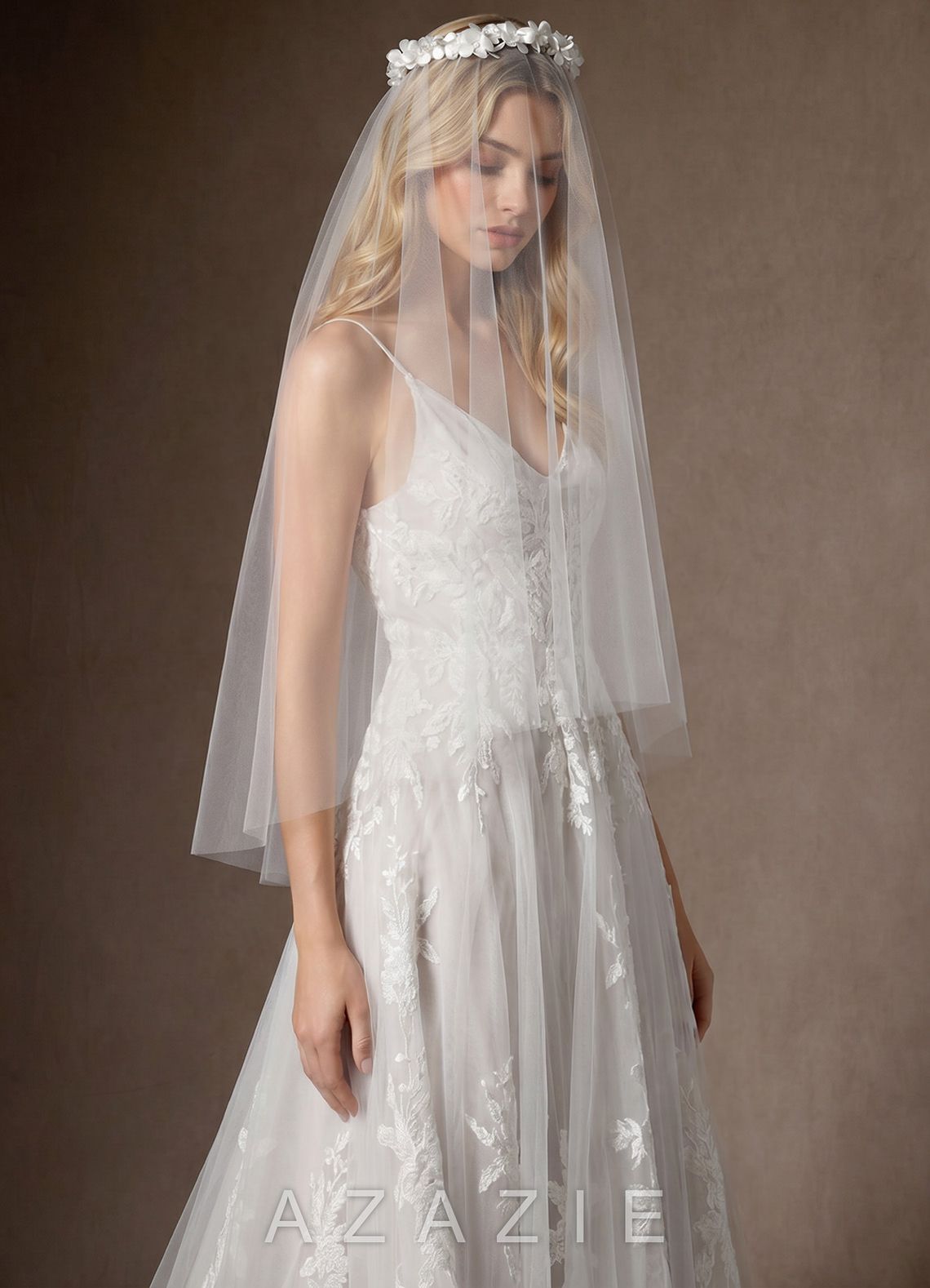 Garden Flower Crown Waist Length Veil  diamond_white