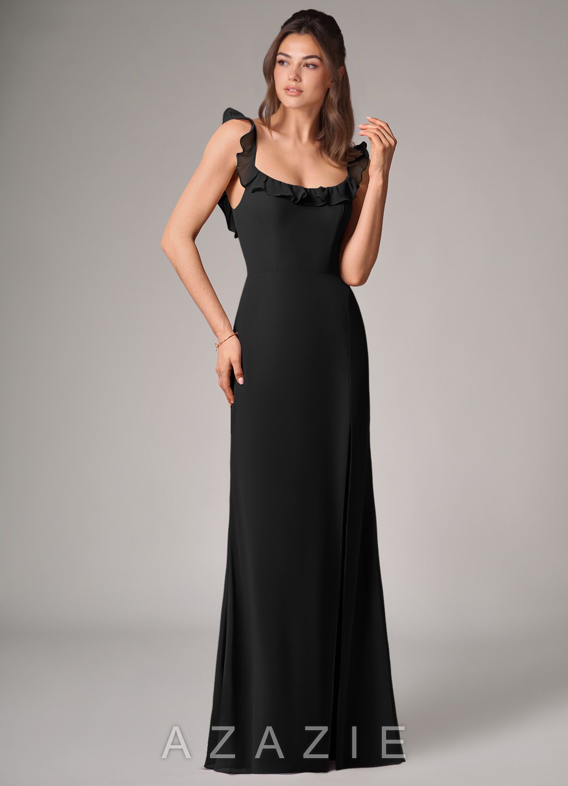 Azazie Callie Black Mermaid Side Slit Chiffon Convertible Dress black