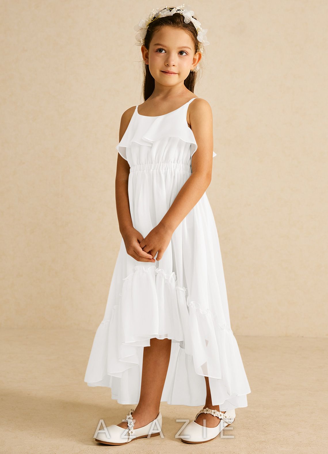 Azazie Karmen Ivory A-Line Ruched Chiffon Dress ivory