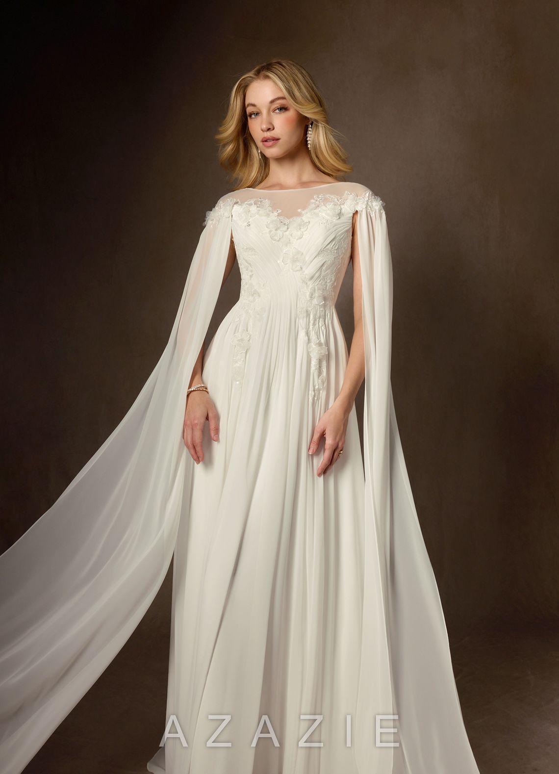 Azazie Linnea Wedding Dress Cream A-Line Scoop Chiffon Dress cream