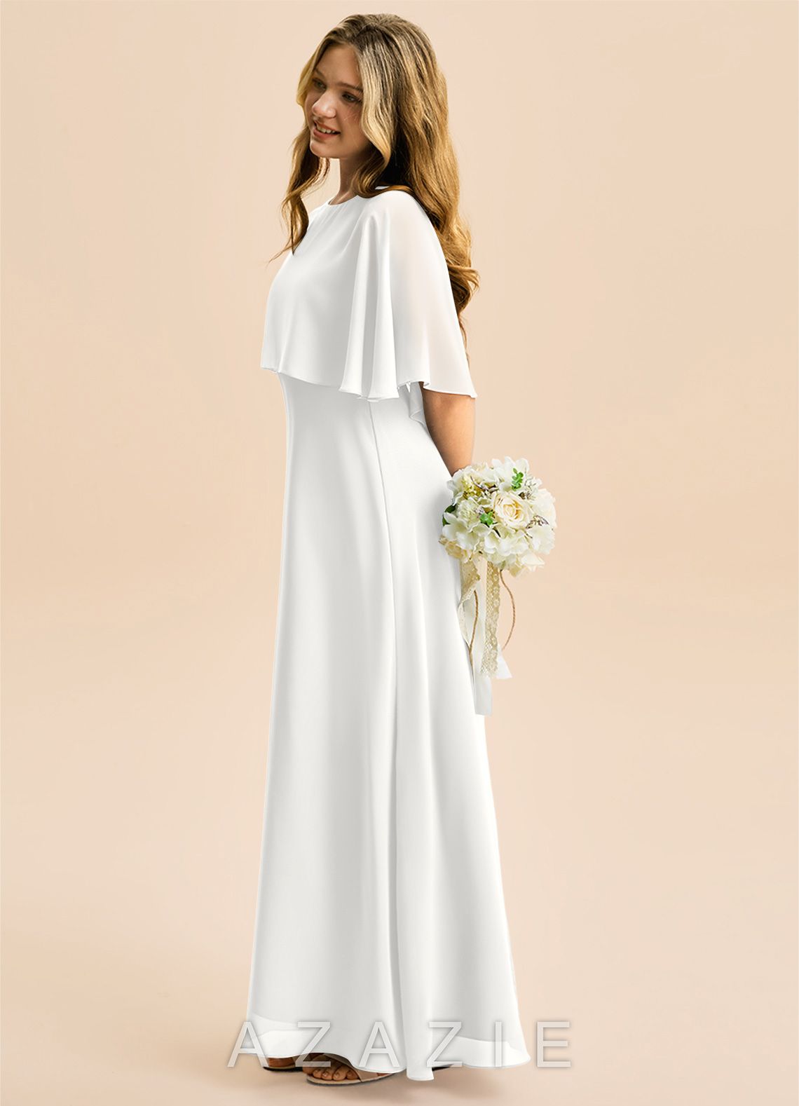 Azazie Maris Junior White A-Line Chiffon Dress white
