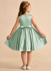 Azazie Prima Agave A-Line Bow Matte Satin Dress agave