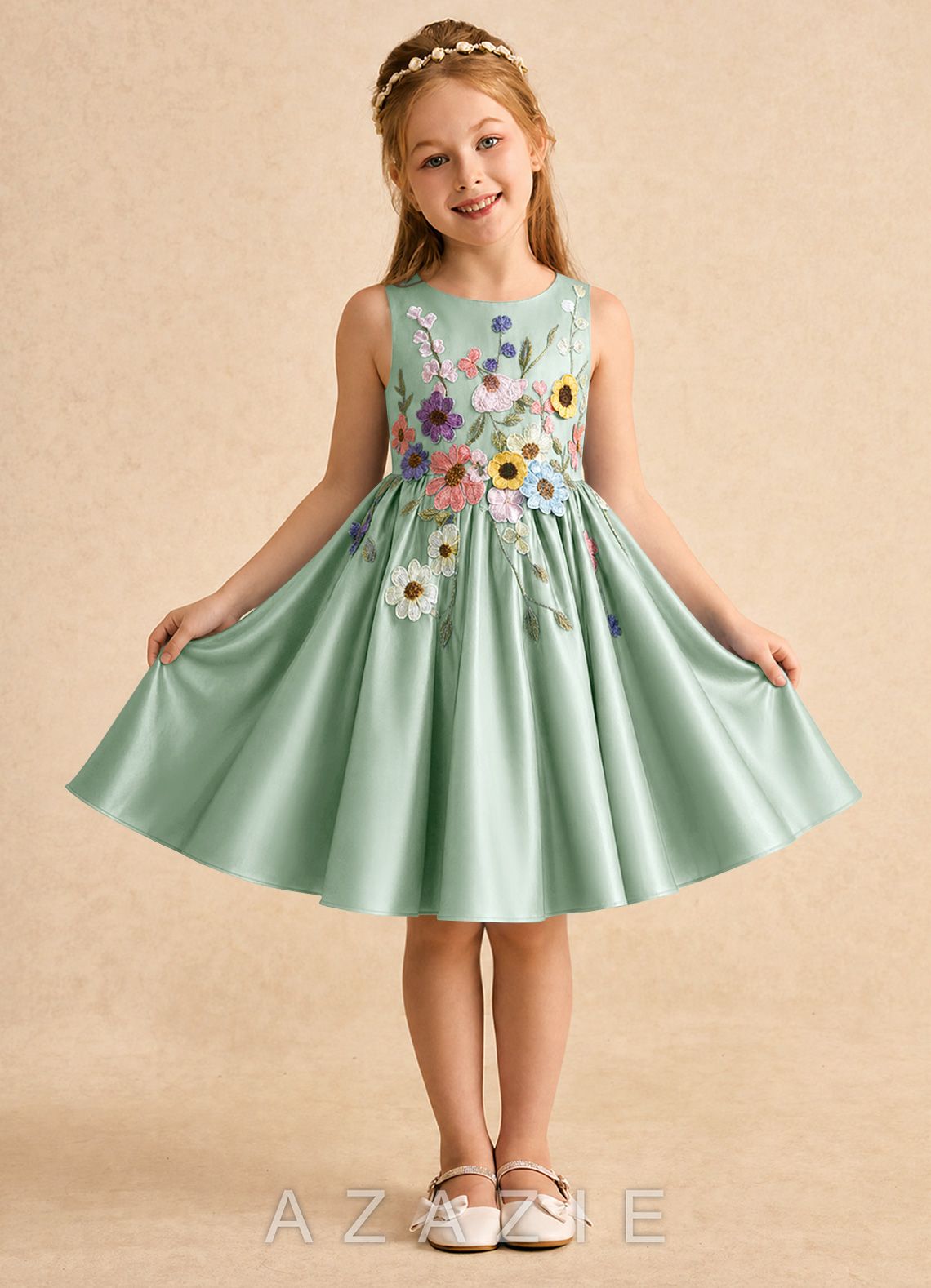 Azazie Prima Agave A-Line Bow Matte Satin Dress