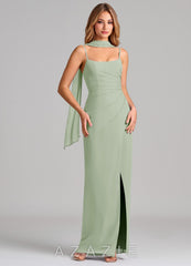 Azazie Calandra Dusty Sage Sheath Pleated Chiffon Dress