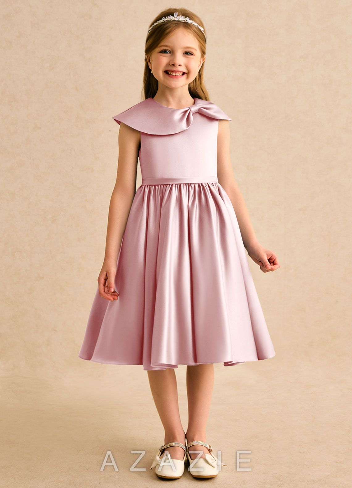 Azazie Acorn Powder Pink A-Line Pleated Matte Satin Dress powder_pink