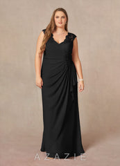 Azazie Gladys Black A-Line Queen Anne Lace Chiffon Dress black