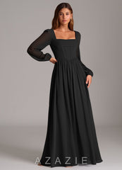 Azazie Maree Black A-Line Corset Chiffon Dress black