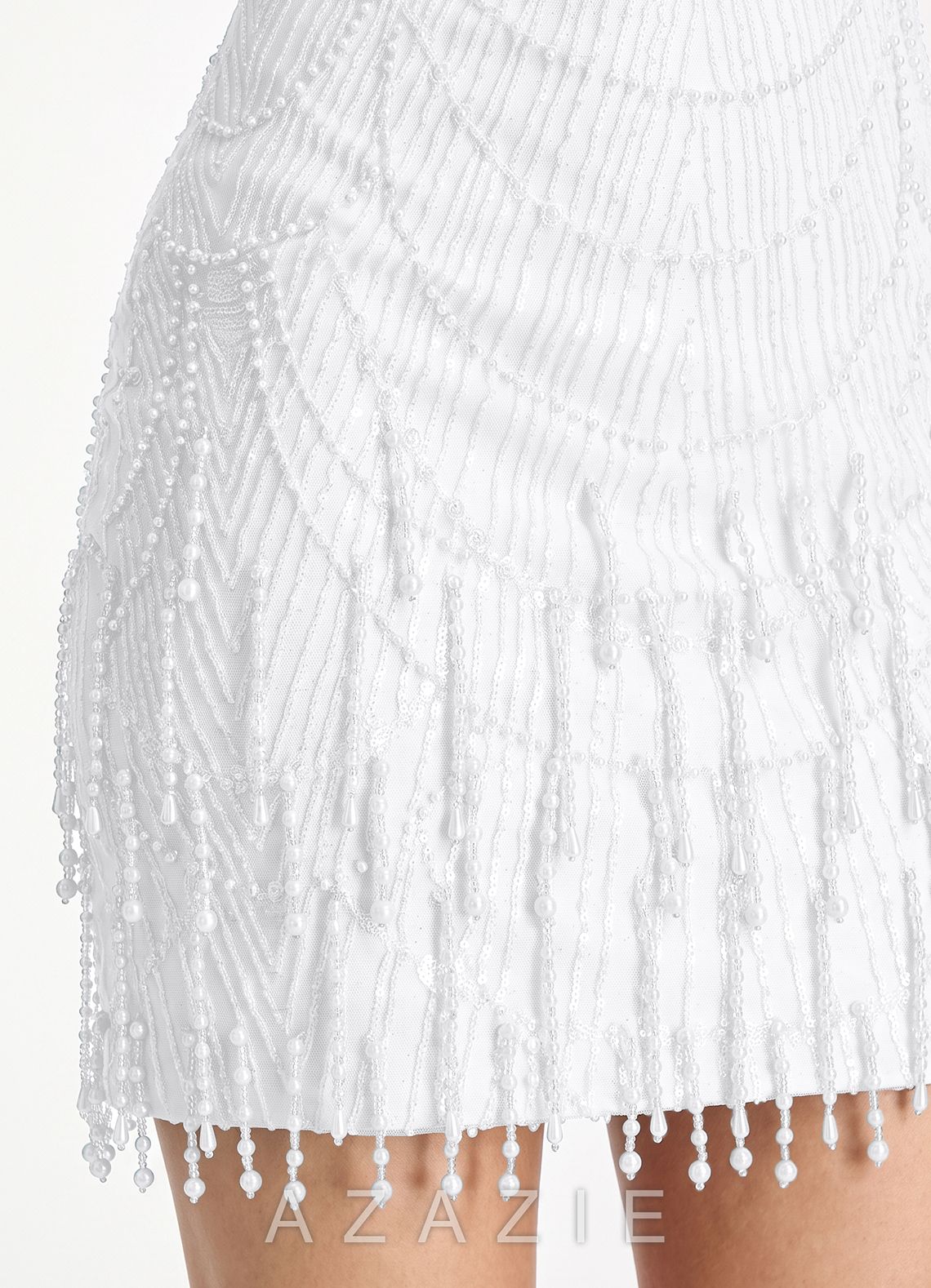 Malvina White Strapless Mesh Corset Pearl Fringe Mini Dress