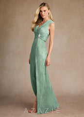 Azazie Salem Aquamarine A-Line Pleated Metallic Mesh Dress aquamarine