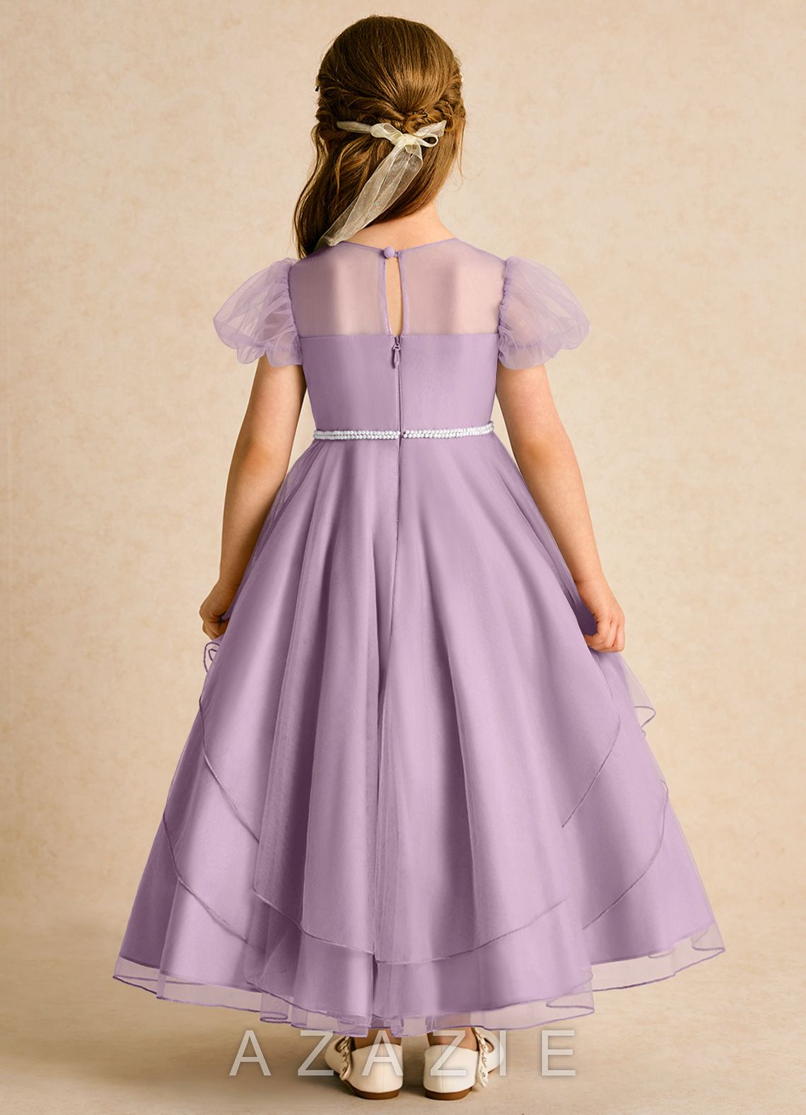 Azazie Duckie Wisteria Ball-Gown Pleated Tulle Dress wisteria