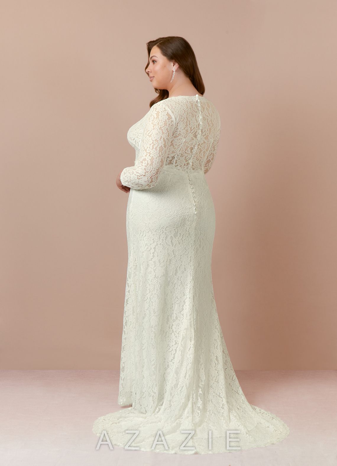 Azazie Indie Wedding Dress Cream Sheath V-Neck Tulle Dress cream