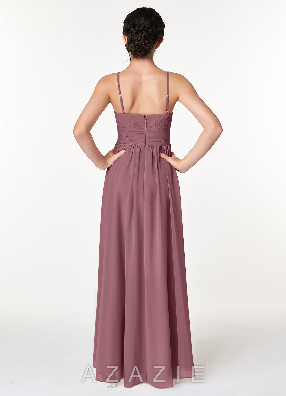 Azazie Catalina Junior Amethyst A-Line Ruched Chiffon Dress amethyst