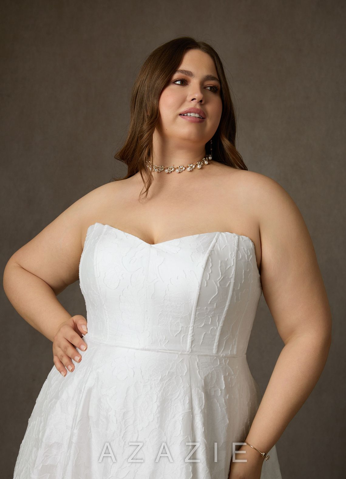 Azazie Gladiola Diamond White Ball-Gown Sweetheart Neckline Floral Burnout Jacquard Dress diamond_white