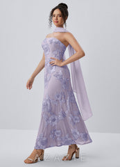 Esperanza Pale Purple Strapless 3D Floral Applique Maxi Dress