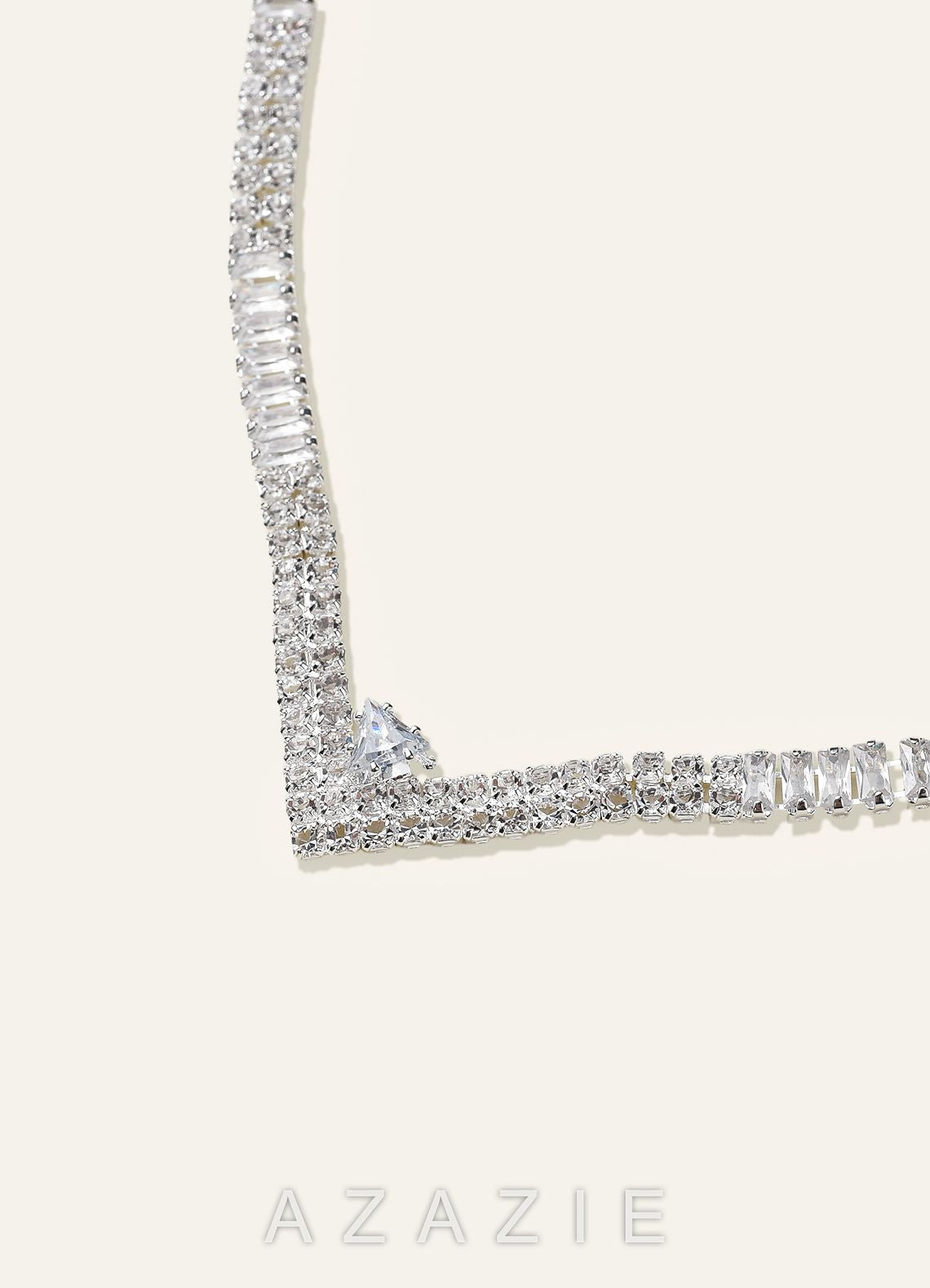 Pointed Collar Crystal Tennis Necklace and Earrings Jewelry Set  silver