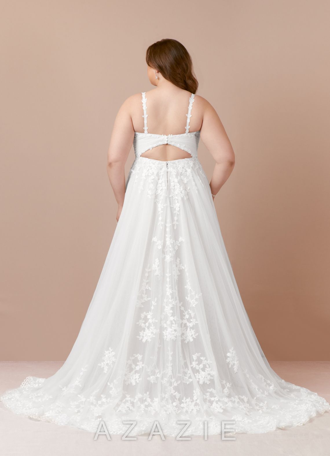 Azazie Devi Wedding Dress Diamond White A-Line V-Neck Lace Tulle Dress diamond_white
