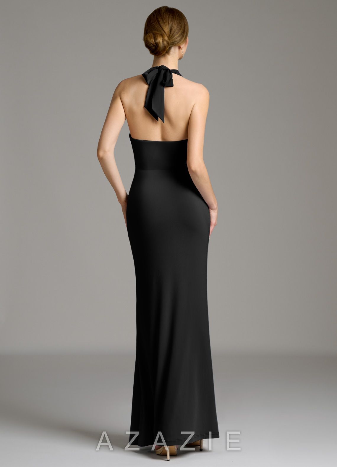 Azazie Raevynn Black Mermaid Pleated Premium Stretch Jersey Dress black