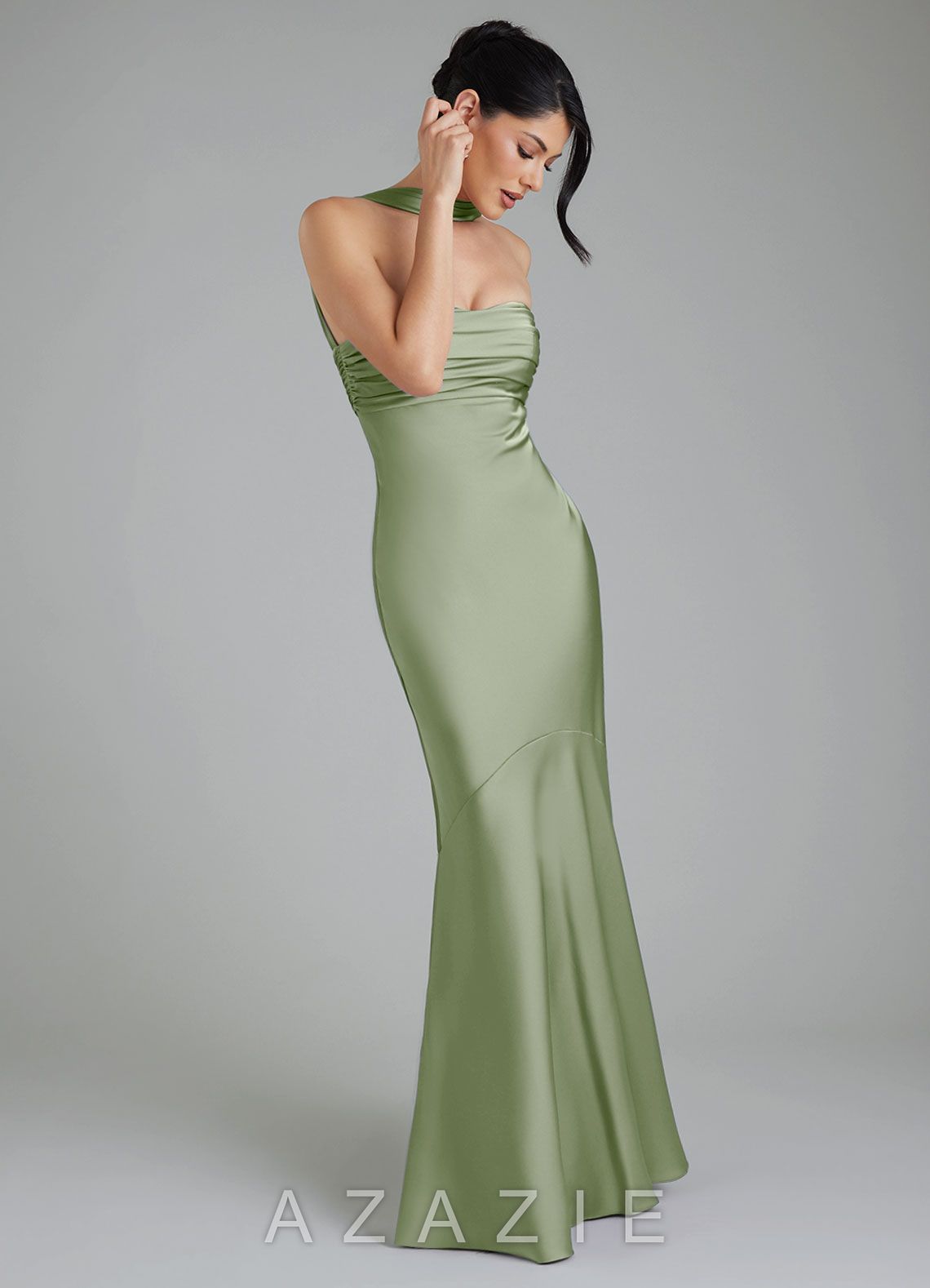 Azazie Marryn Dusty Sage Mermaid Sweetheart Neckline Stretch Satin Dress dusty_sage