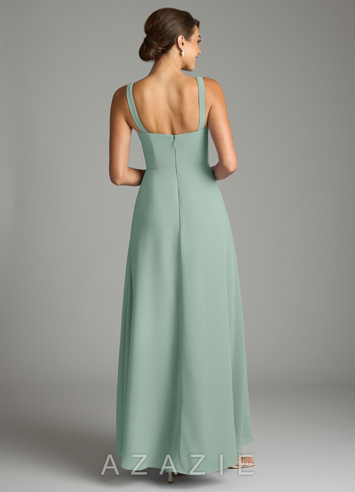 Azazie Debra Agave A-Line with Pockets Chiffon Convertible Dress agave