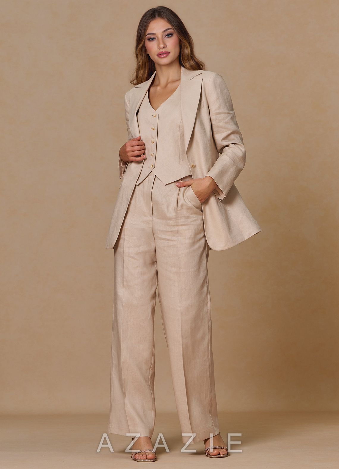 Belicia Tan 100% Linen 2-Piece Suit