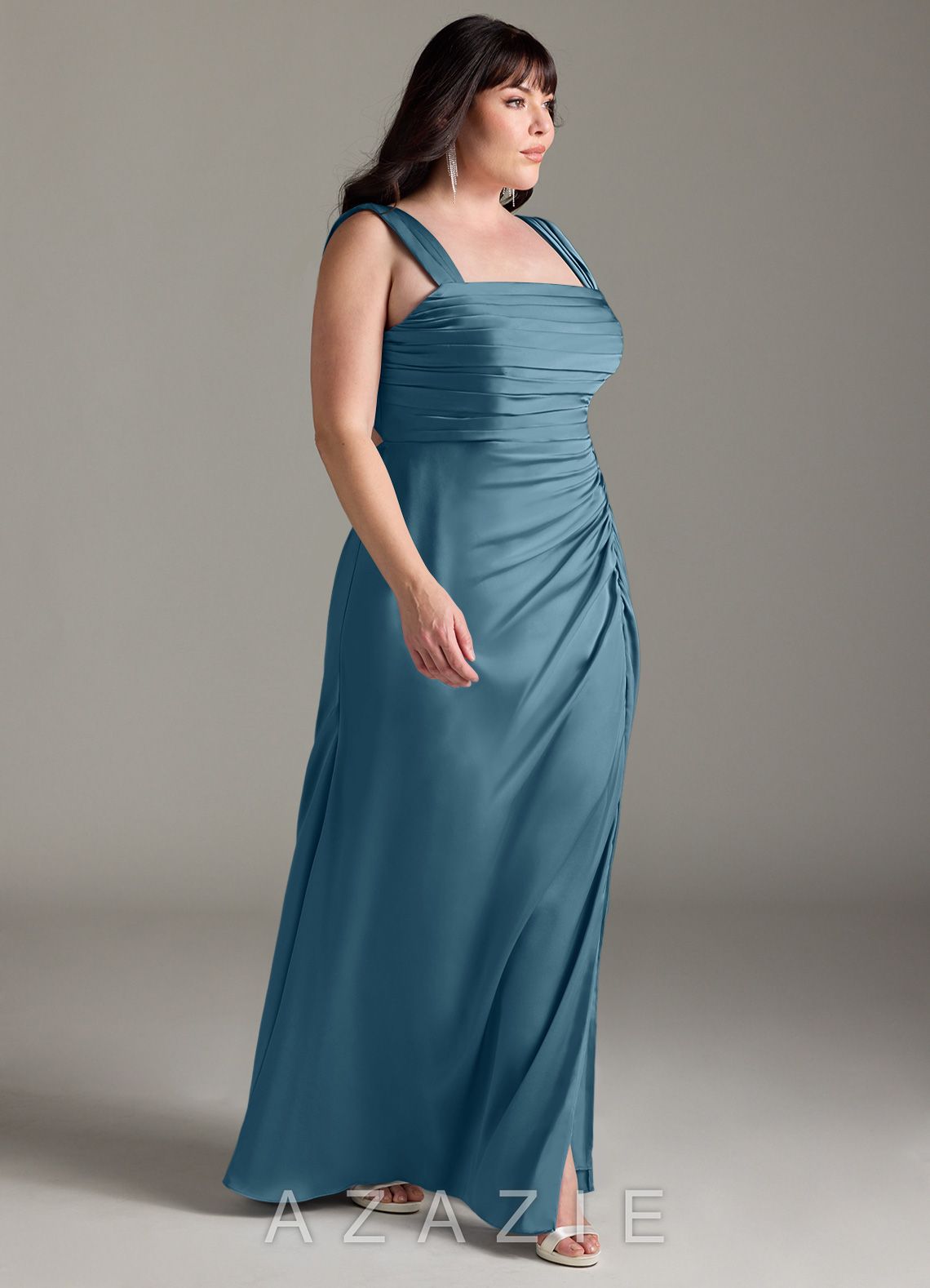 Azazie Jesaphine Bermuda Sheath Bow Stretch Satin Dress bermuda
