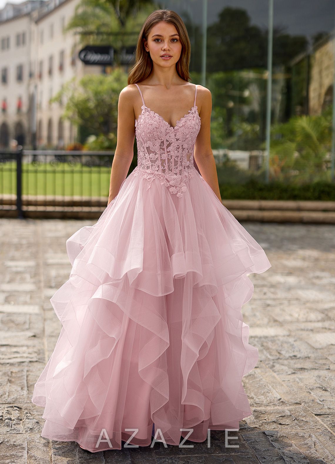 Spitze Pink Sheer Lace Prom Dress  pink