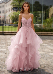 Spitze Pink Sheer Lace Prom Dress  pink