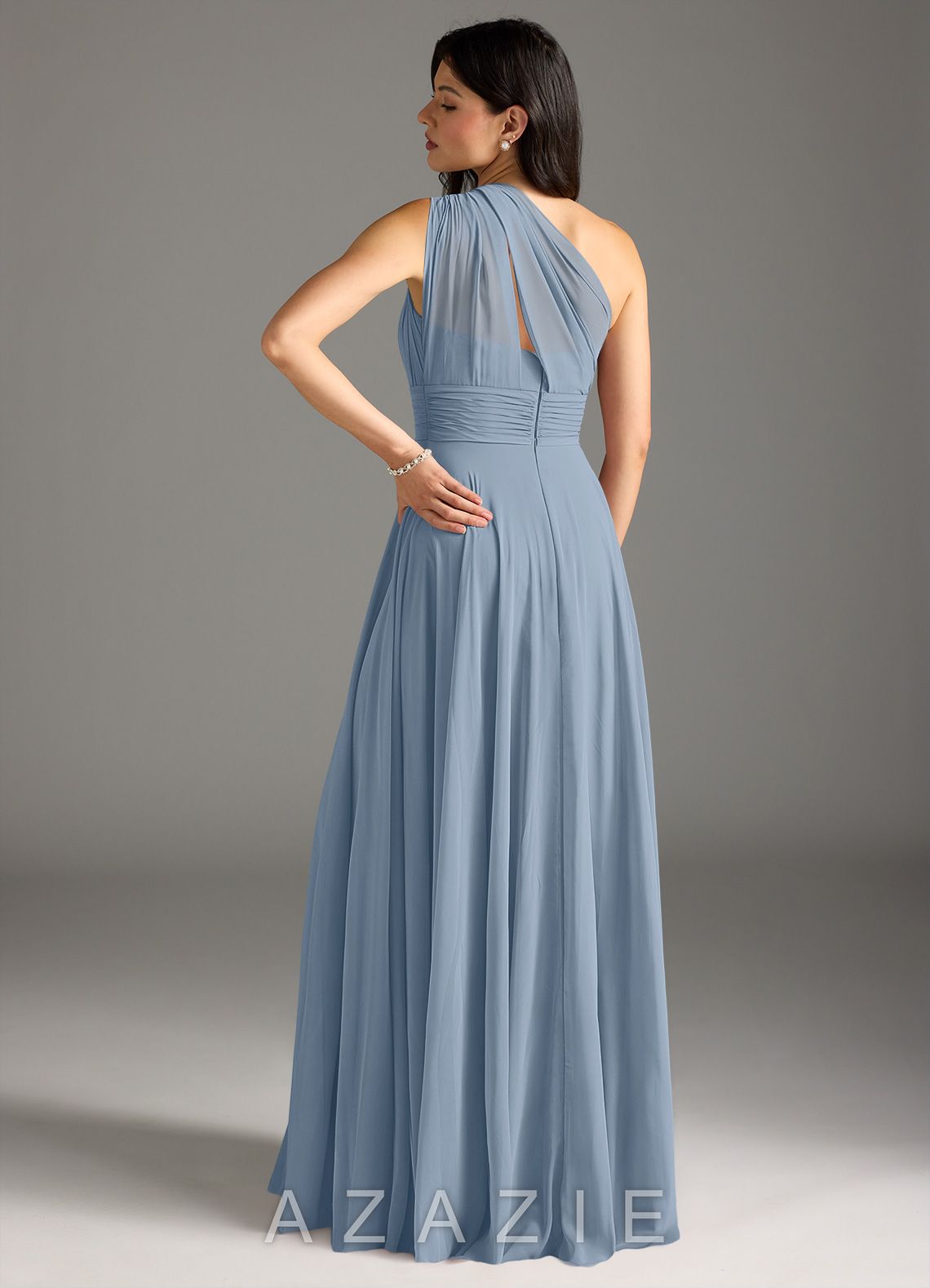 Azazie Charlize Dusty Blue A-Line One Shoulder Chiffon Dress dusty_blue