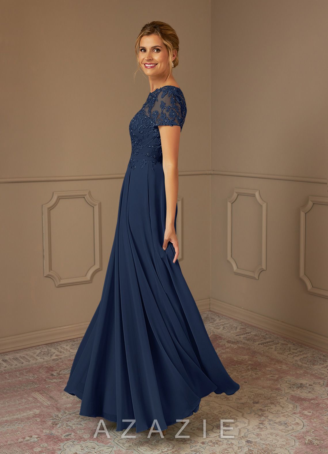 Azazie Adina Dark Navy A-Line Boatneck Sequins Chiffon Dress dark_navy