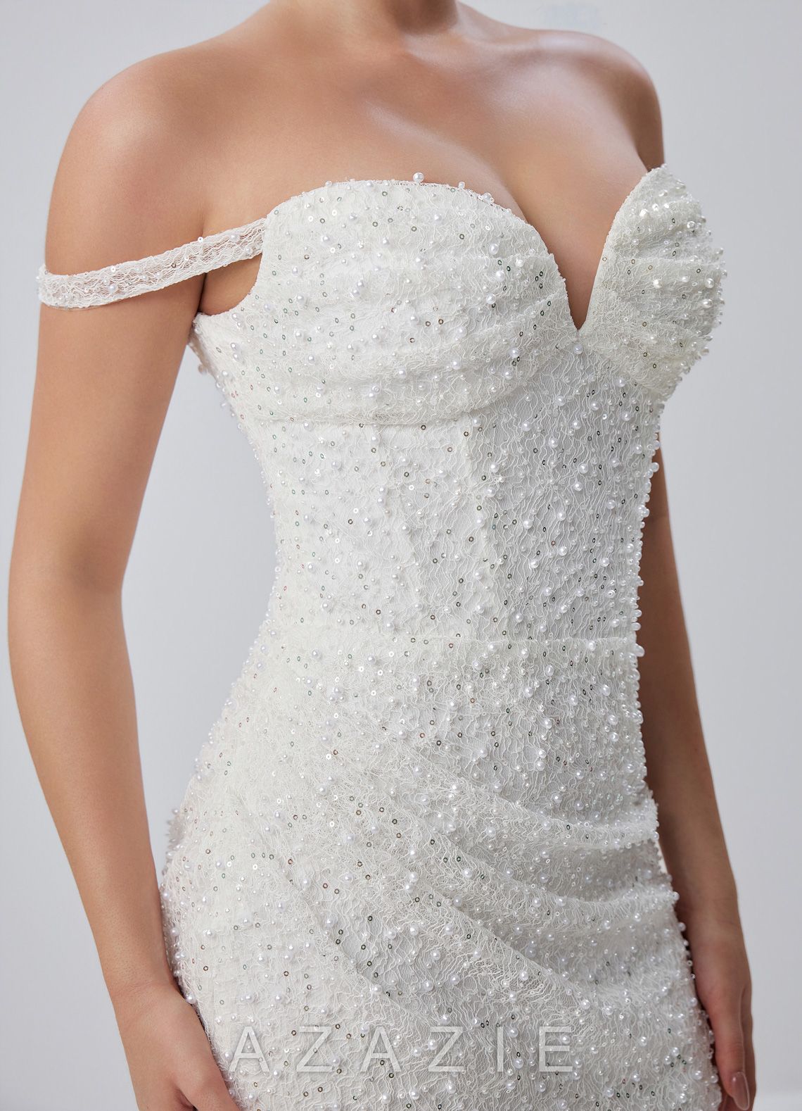 Solamarina White Beading Lace Sequin Embroidery Off-the-Shoulder Mini Dress