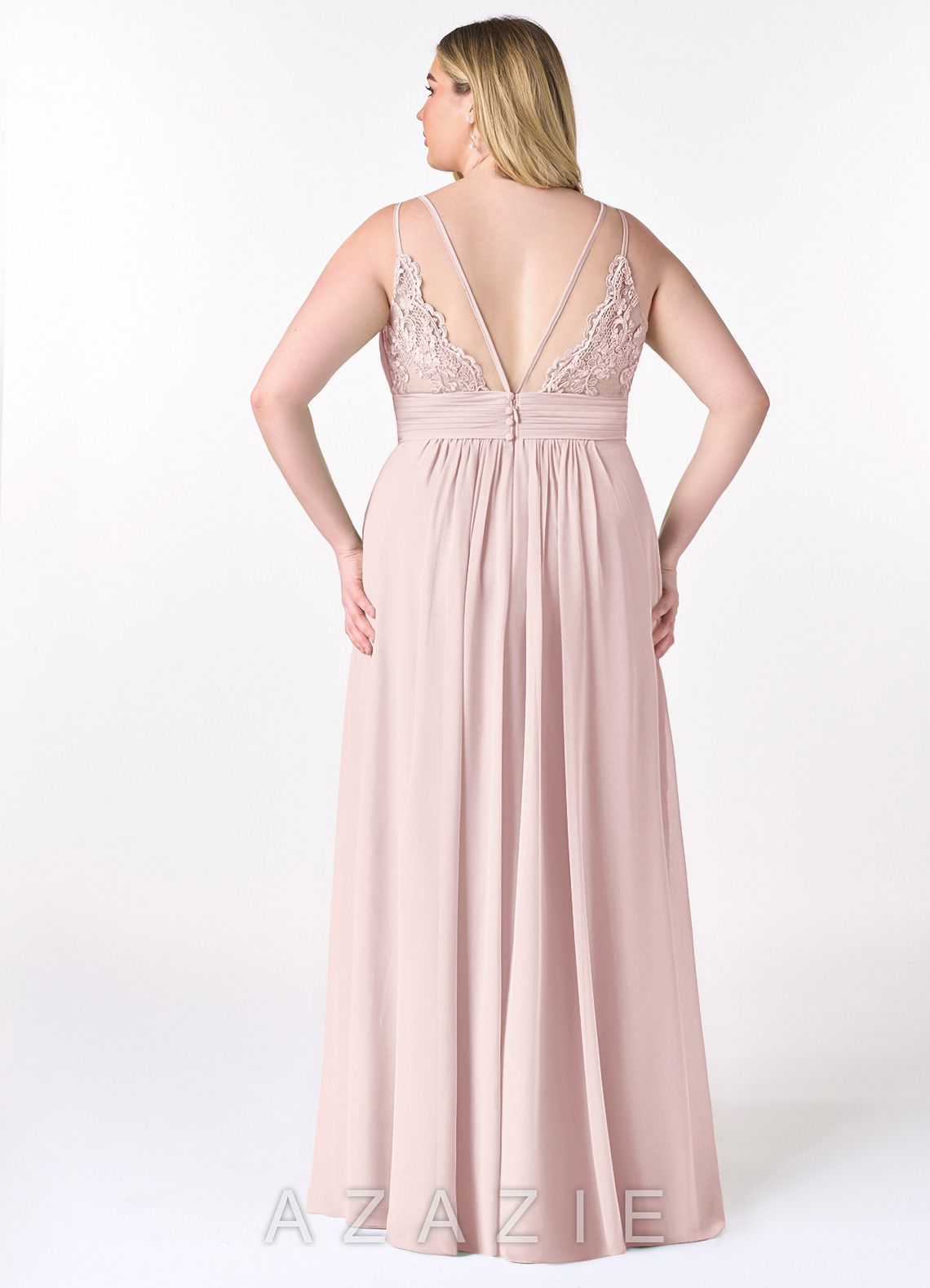 Azazie Maren Allure Blushing Pink A-Line V-Neck Lace Chiffon Dress blushing_pink