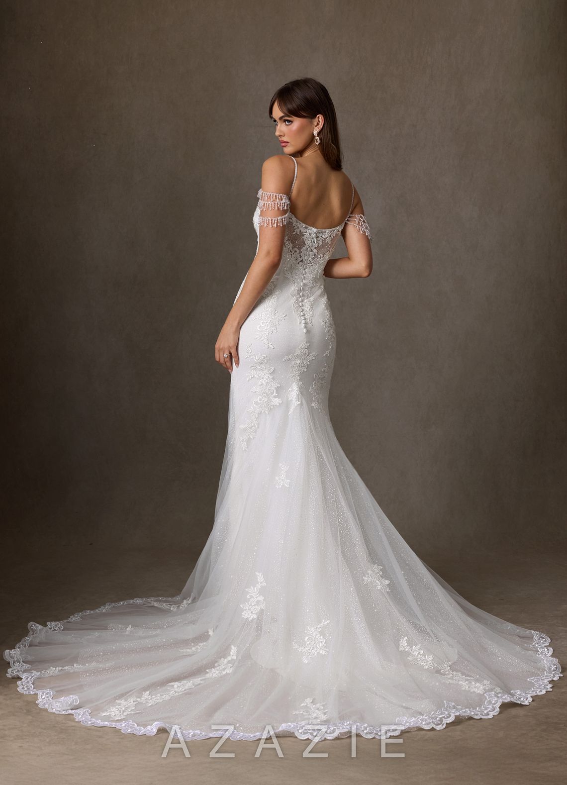Azazie Saskia Wedding Dress Diamond White Mermaid Sequins Tulle Dress diamond_white