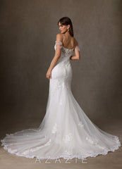 Azazie Saskia Wedding Dress Diamond White Mermaid Sequins Tulle Dress diamond_white