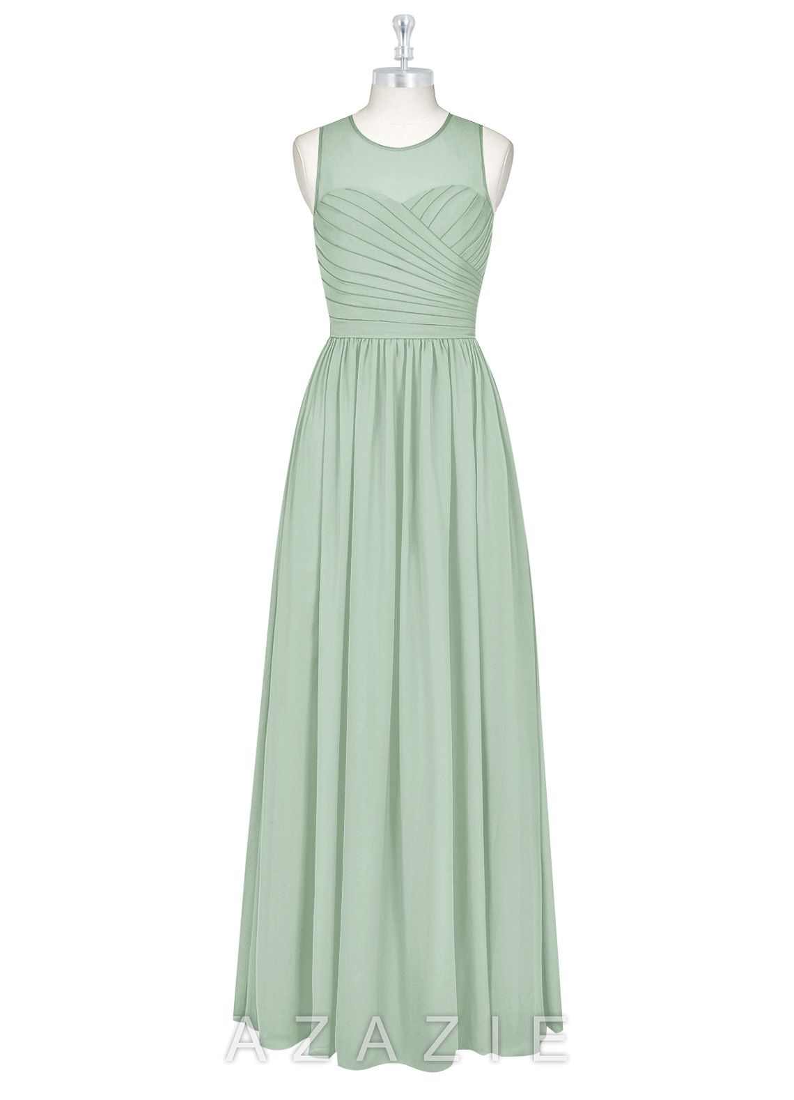 Azazie Nina Agave A-Line Pleated Chiffon Dress agave