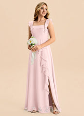 Azazie Nori Junior Blushing Pink A-Line Ruched Chiffon Dress blushing_pink