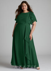 Azazie Aaliyah A-Line Scoop Pleated Chiffon Floor-Length Dress dark_green