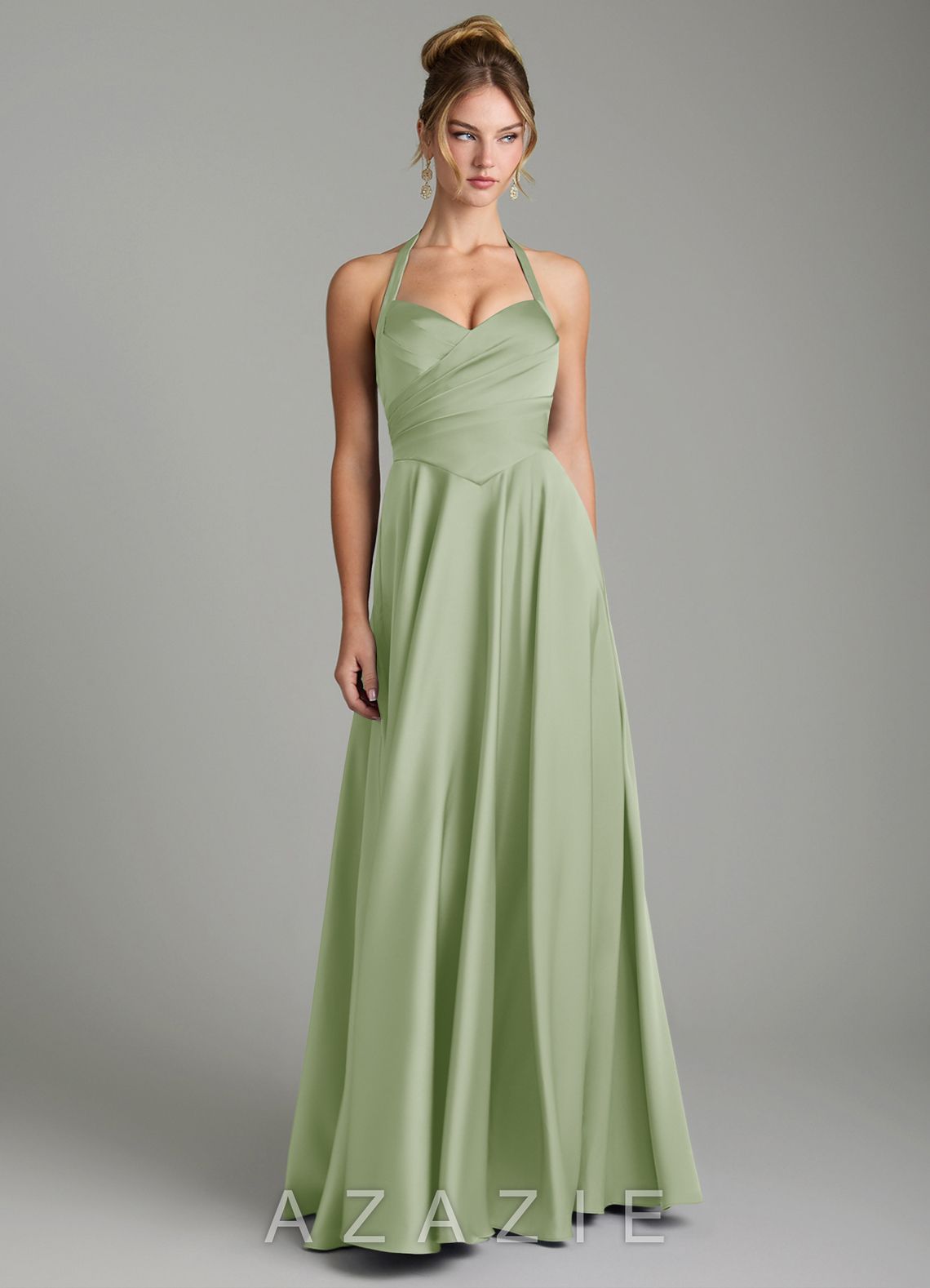 Azazie Tenaya Dusty Sage A-Line Sweetheart Neckline Stretch Satin Dress dusty_sage